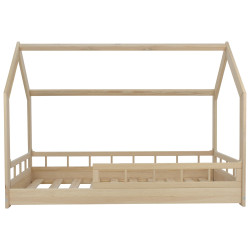 Letto a casetta 160x80cm con sponda a metà naturale in legno grezzo